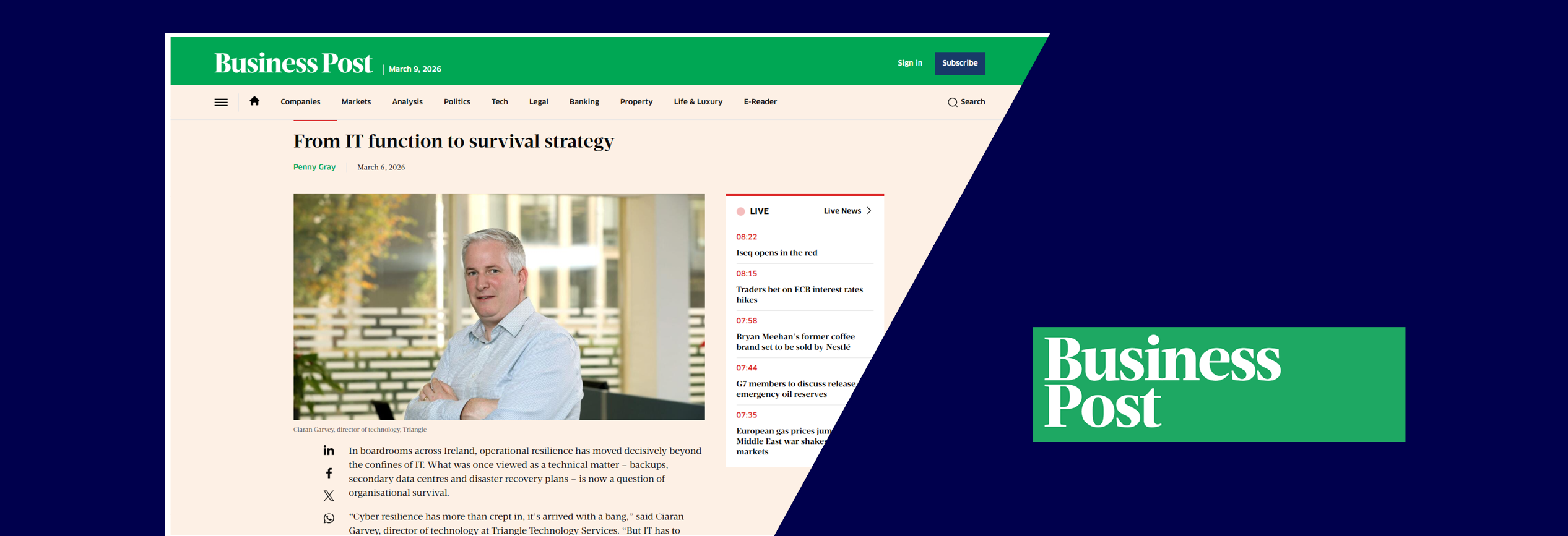 Triangle Business Post Article - with Ciaran Garvey on why operational resilience starts with trusted recovery